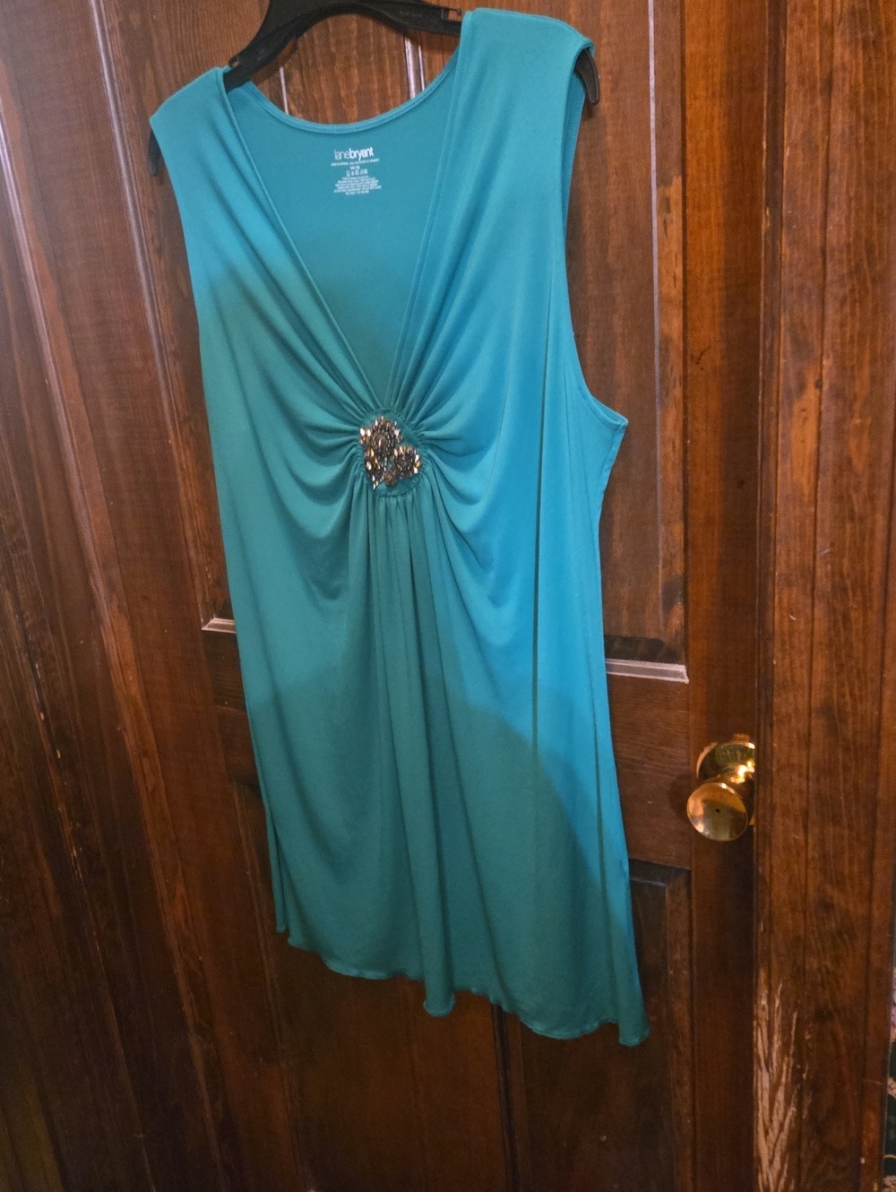 Lane Bryant Teal Midi Dress with Center Rhinestone Accent